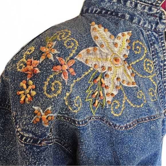 Pretty Bleu 1990s Vintage Womens Cottage Shirt Medium Acid Wash Denim - Picture 3 of 14